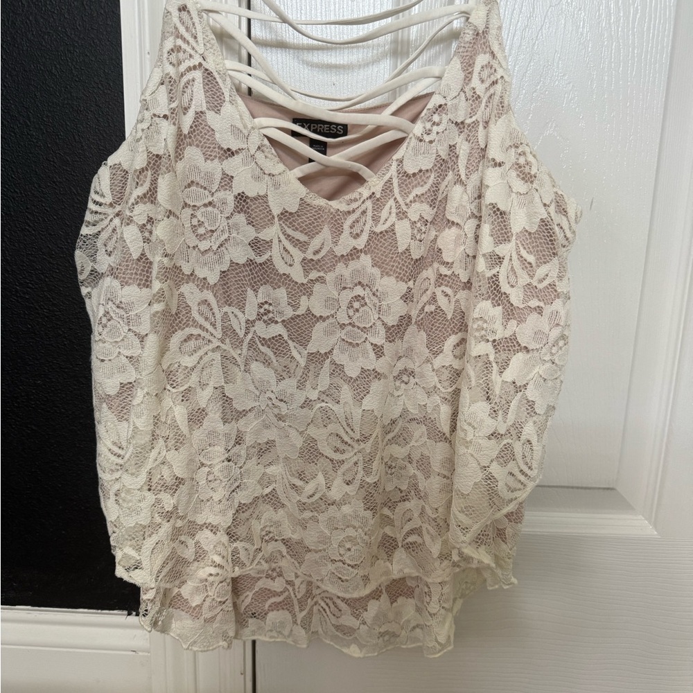 Express Women's Ivory Floral Lace Blouse